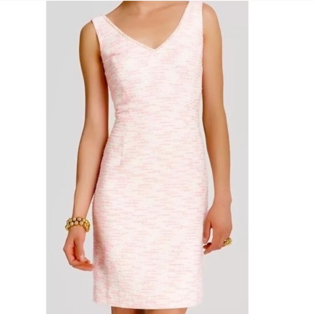 Laidley Pink Tweed Pearl Accent v-Neck Dress 6